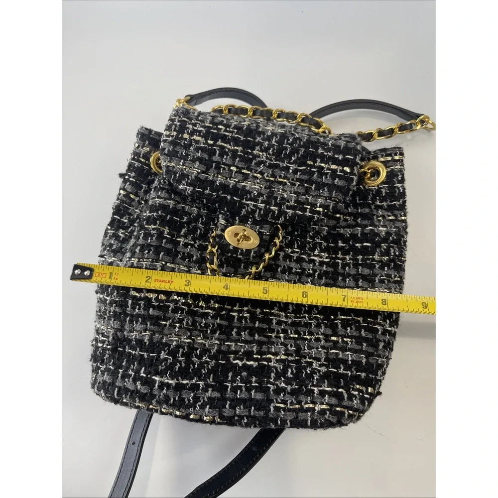 Billiontem Convertible‎ Mini Tweed Backpack/ Purse Black W/ Golden Chains